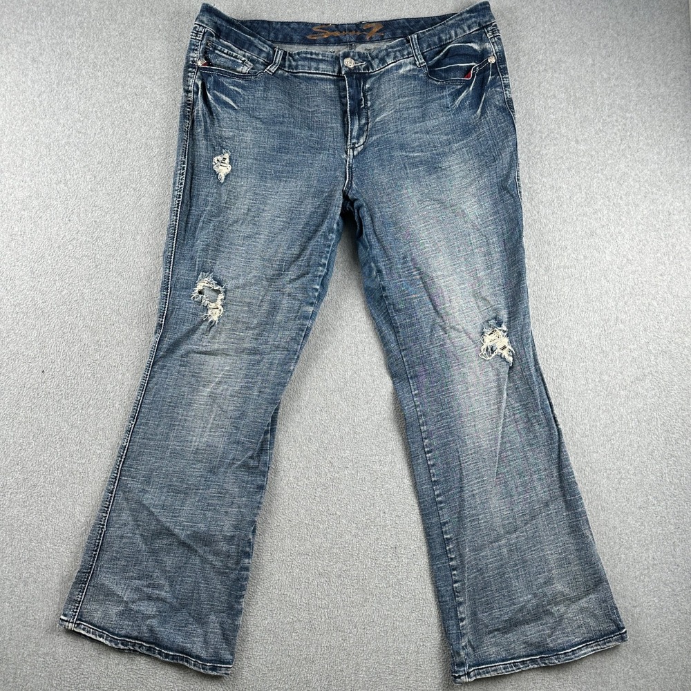 Seven7 Jeans Womens 22 Bootcut Blue Distressed Denim Stretch Seven 7